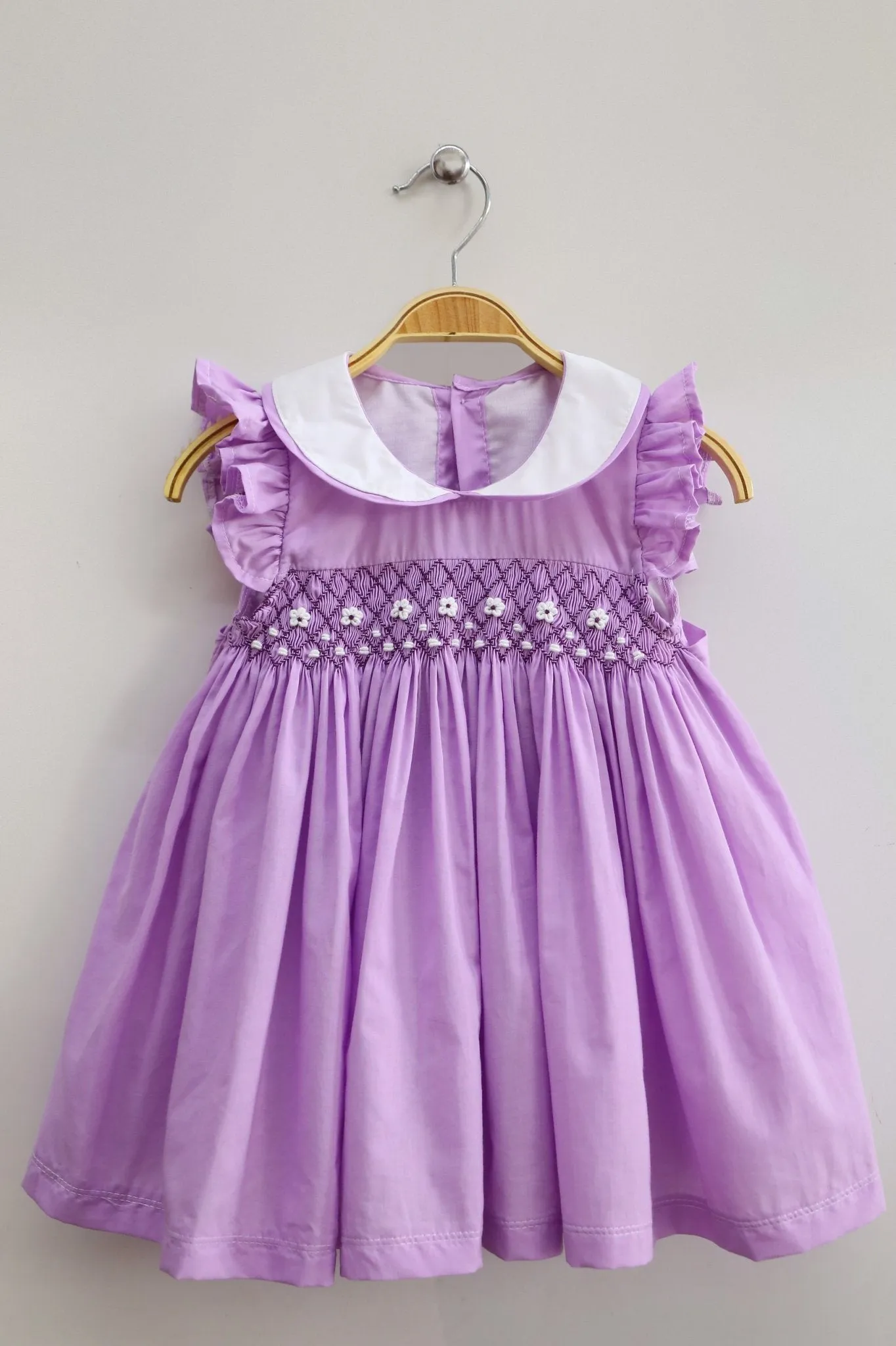 Purple smocked dress white Peter Pan collars