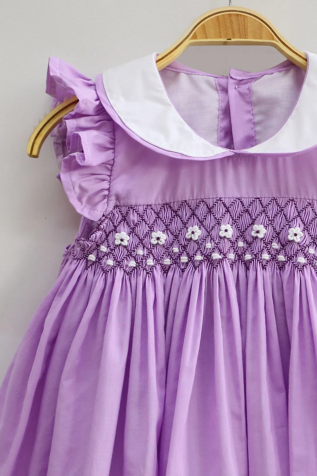 Purple smocked dress white Peter Pan collars