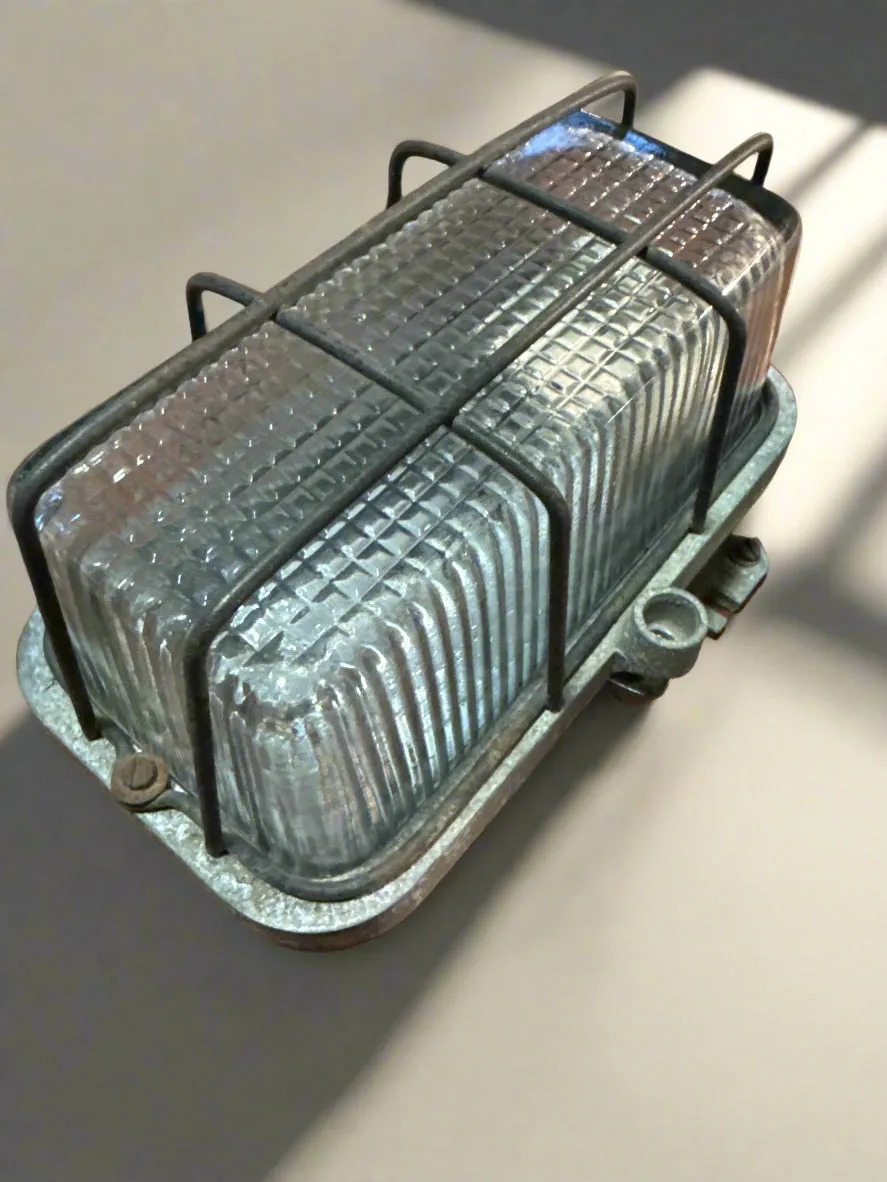 Salvaged Aluminium Bulkhead Light with Cage