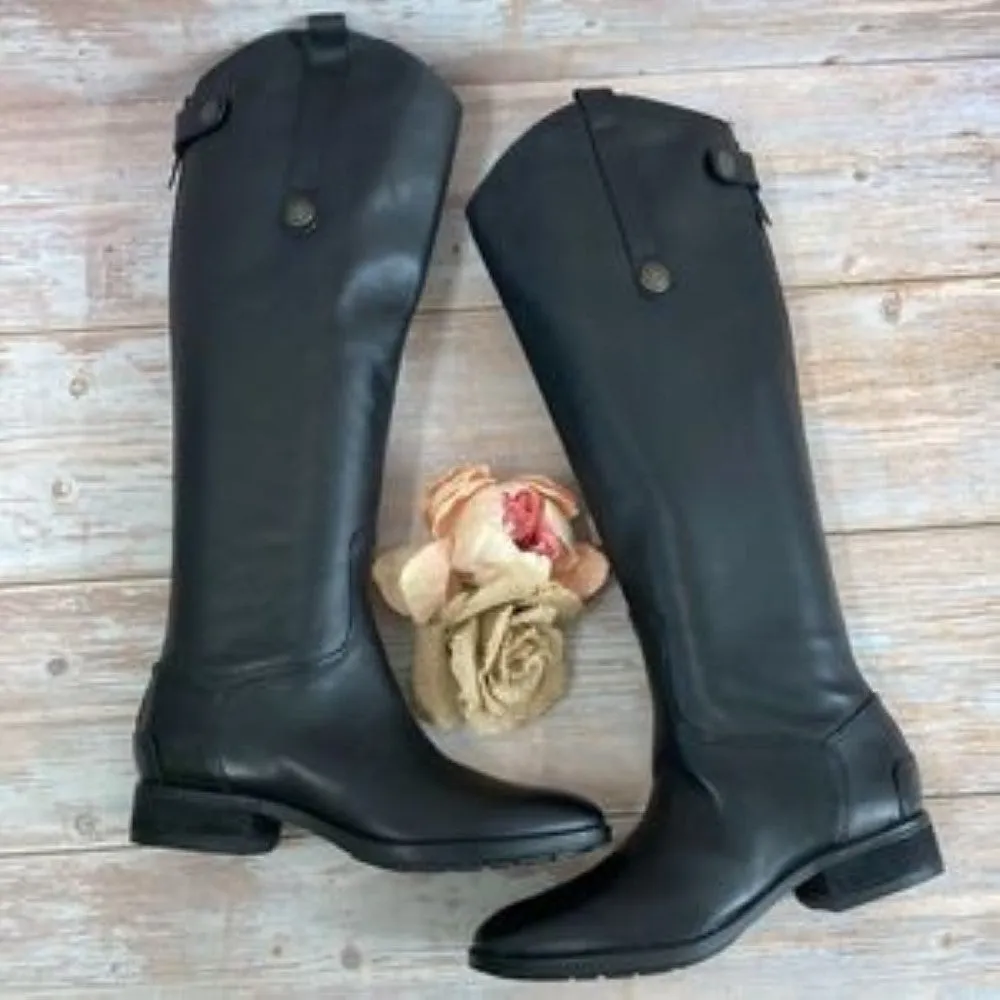 SAM EDELMAN Penny Black Leather Riding Boots 6M