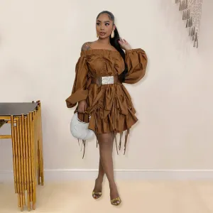 Sophisticated Off-Shoulder Ruched Drawstring Statement Dress