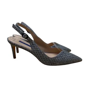 Stuart Weitzman Glitter Grey Pointed Toe Slingback Strap Stiletto Heels Sz 8.5