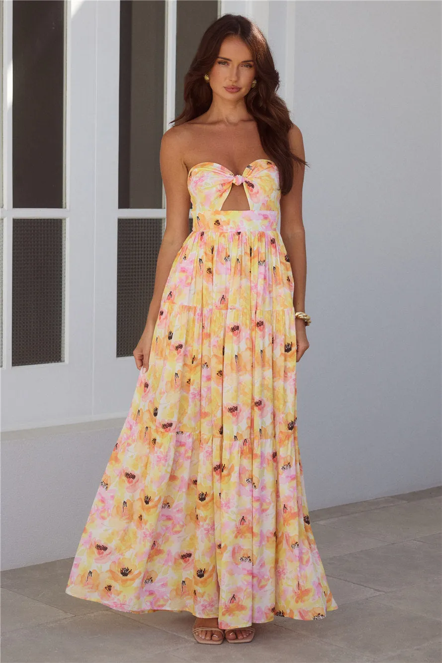 Sunlit Romance Strapless Maxi Dress Print