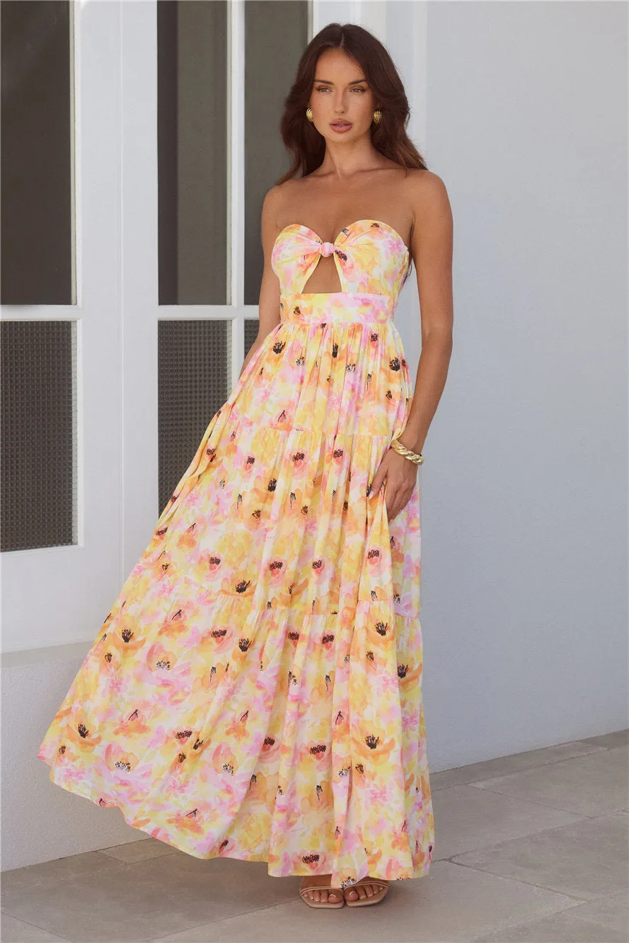 Sunlit Romance Strapless Maxi Dress Print