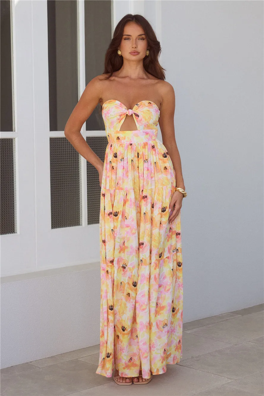 Sunlit Romance Strapless Maxi Dress Print