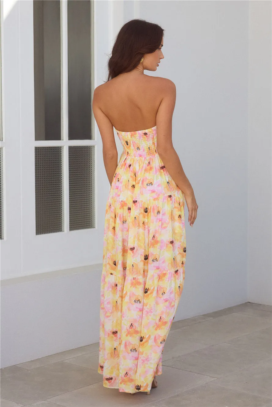 Sunlit Romance Strapless Maxi Dress Print