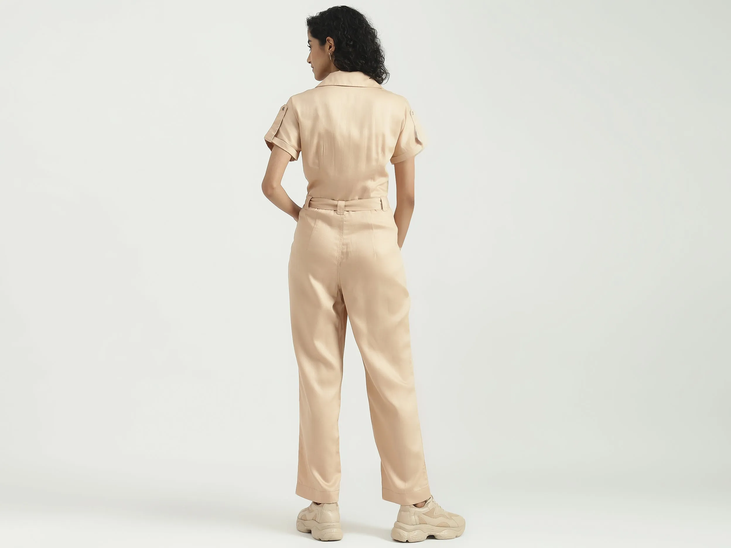 Tencel Solid Lapel Collar Women Dungaree