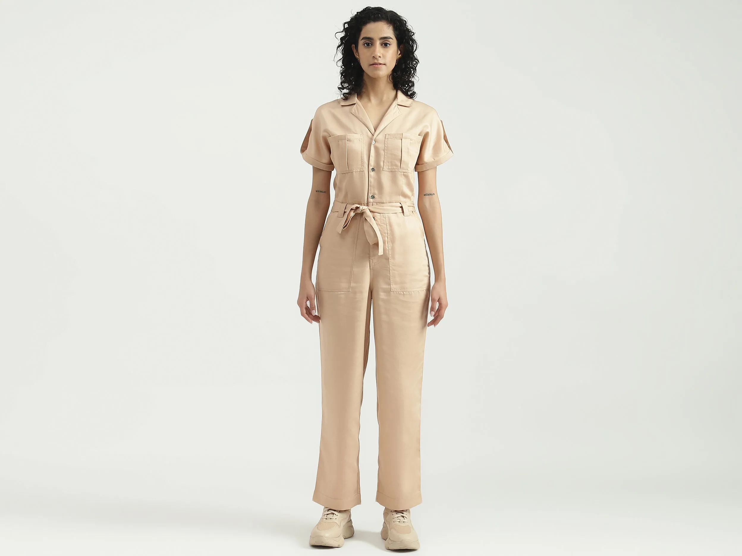 Tencel Solid Lapel Collar Women Dungaree