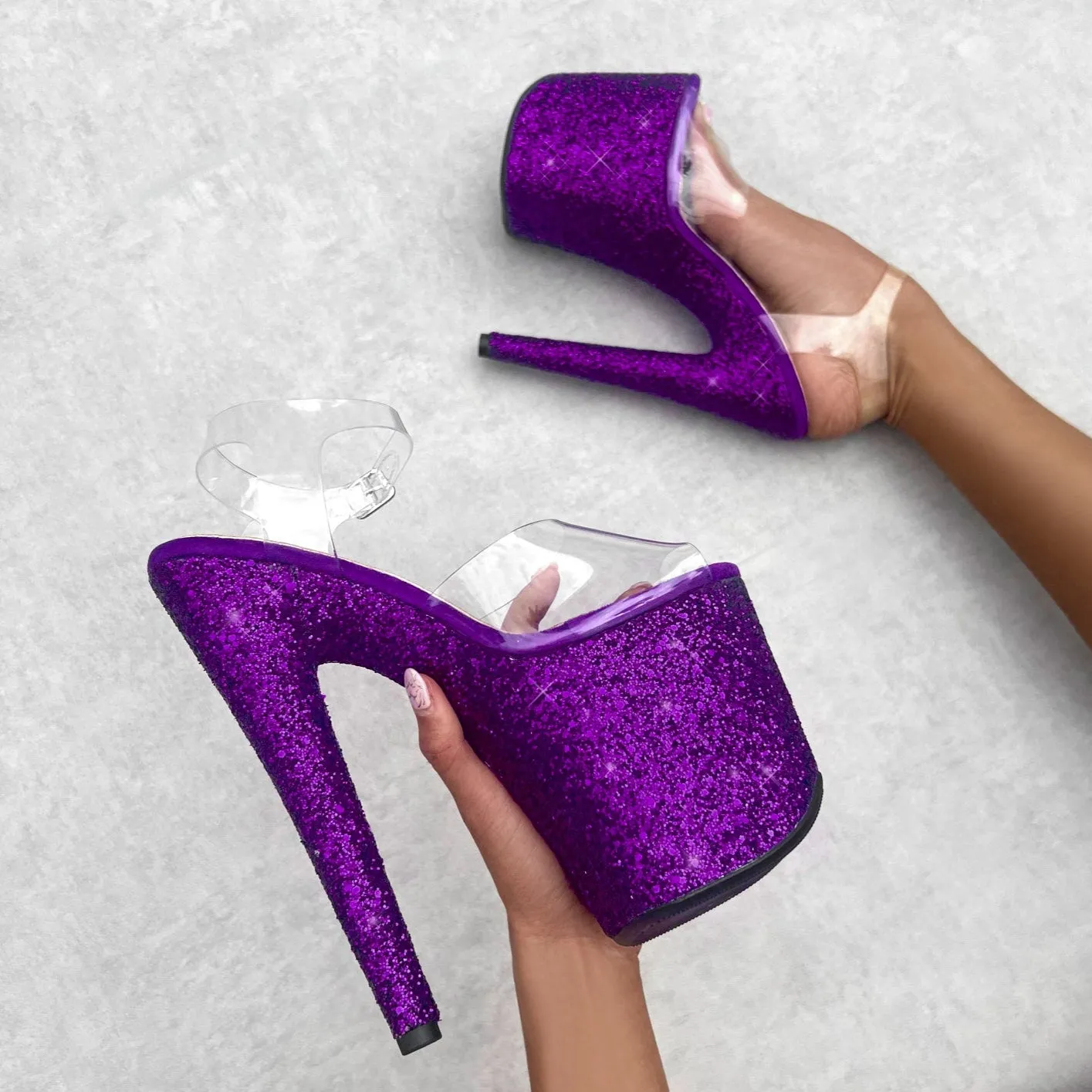 The Glitterati Xtra - Classic Stiletto Wide Fit - ENIGMA PURPLE - 8INCH