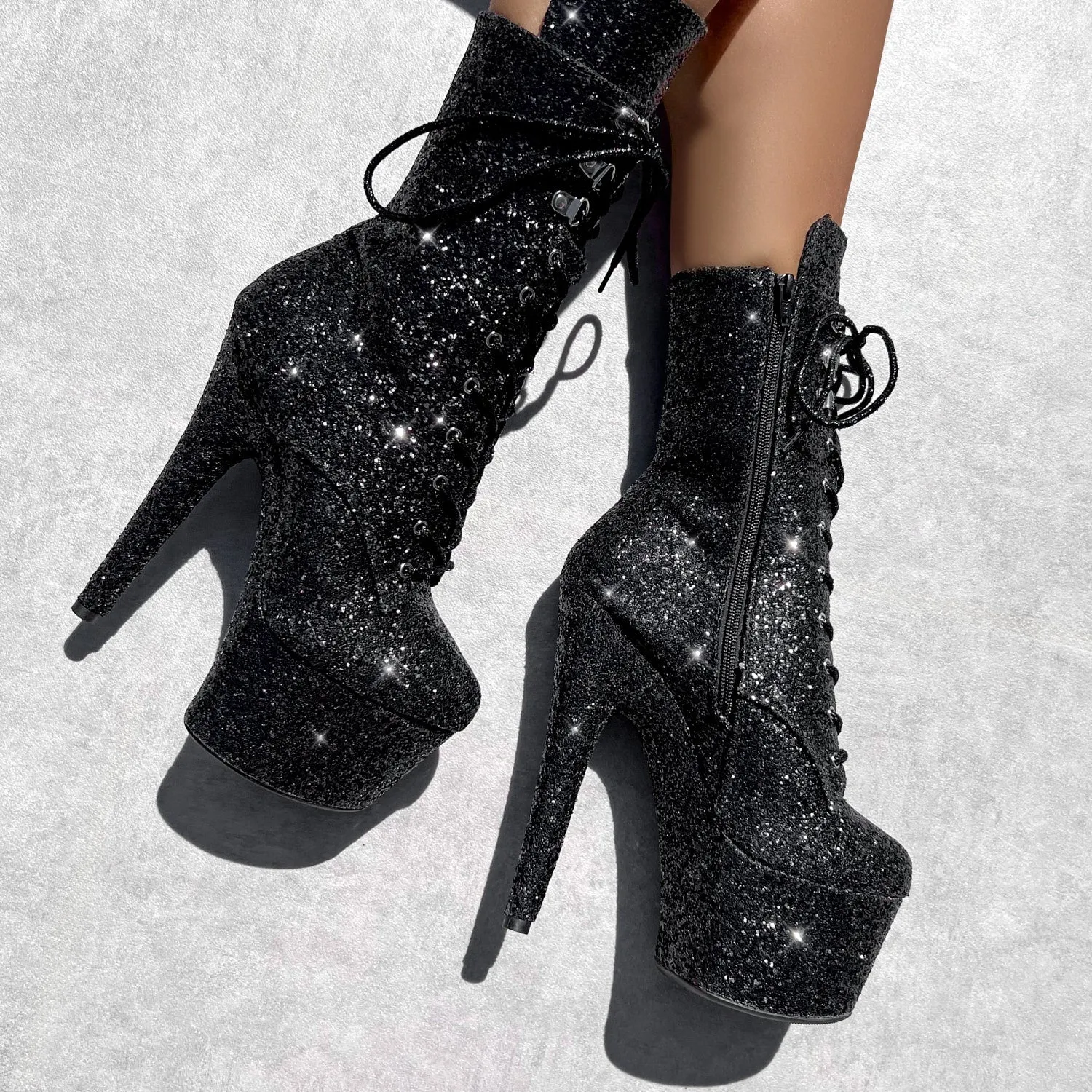The Glitterati Xtra - Wide Fit Boot - BLACK CAVIAR - 7INCH