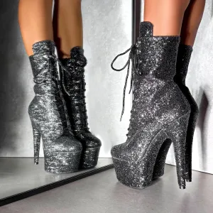 The Glitterati Xtra - Wide Fit Boot - BLACK CAVIAR - 7INCH