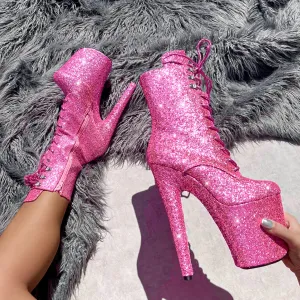 The Glitterati Xtra - Wide Fit Boot - LOVERGIRL PINK - 8INCH