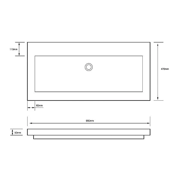 Toka Lite Semi-Recessed Basin - Square Edges - 1000mm - CSB45