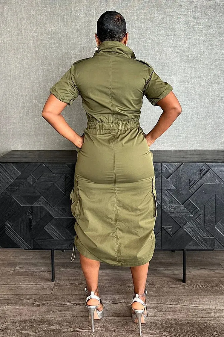 Utility-Inspired Drawstring Cargo Dress with Tailored Fit