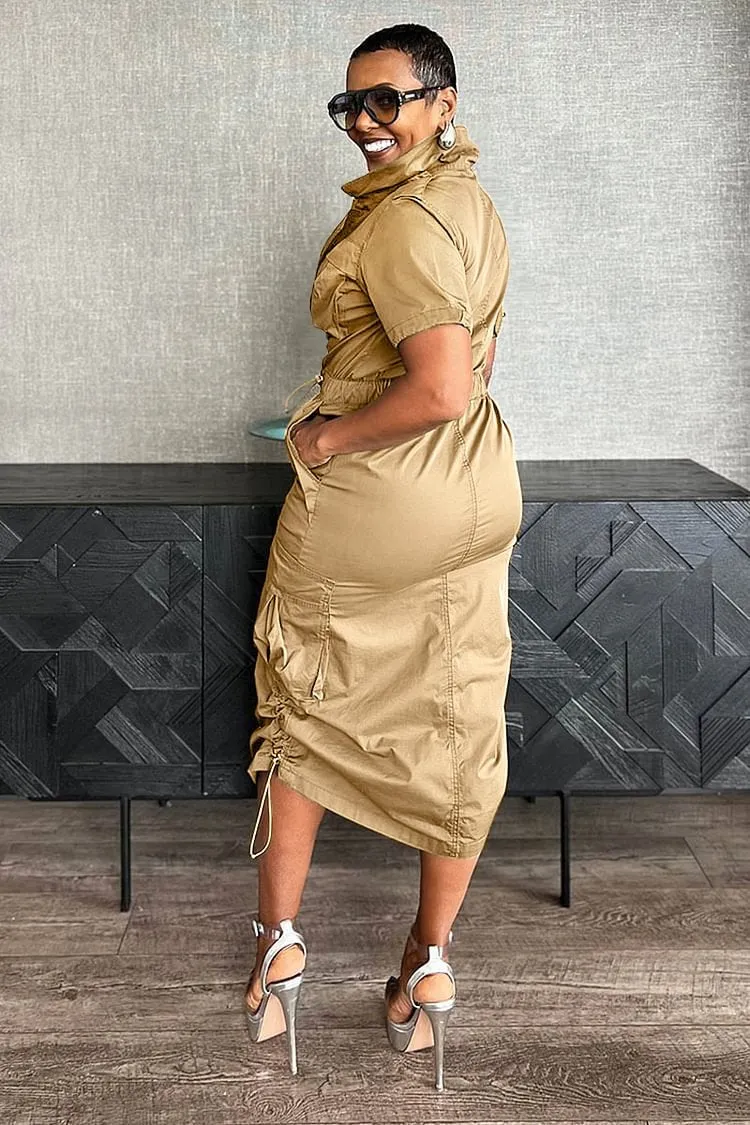 Utility-Inspired Drawstring Cargo Dress with Tailored Fit