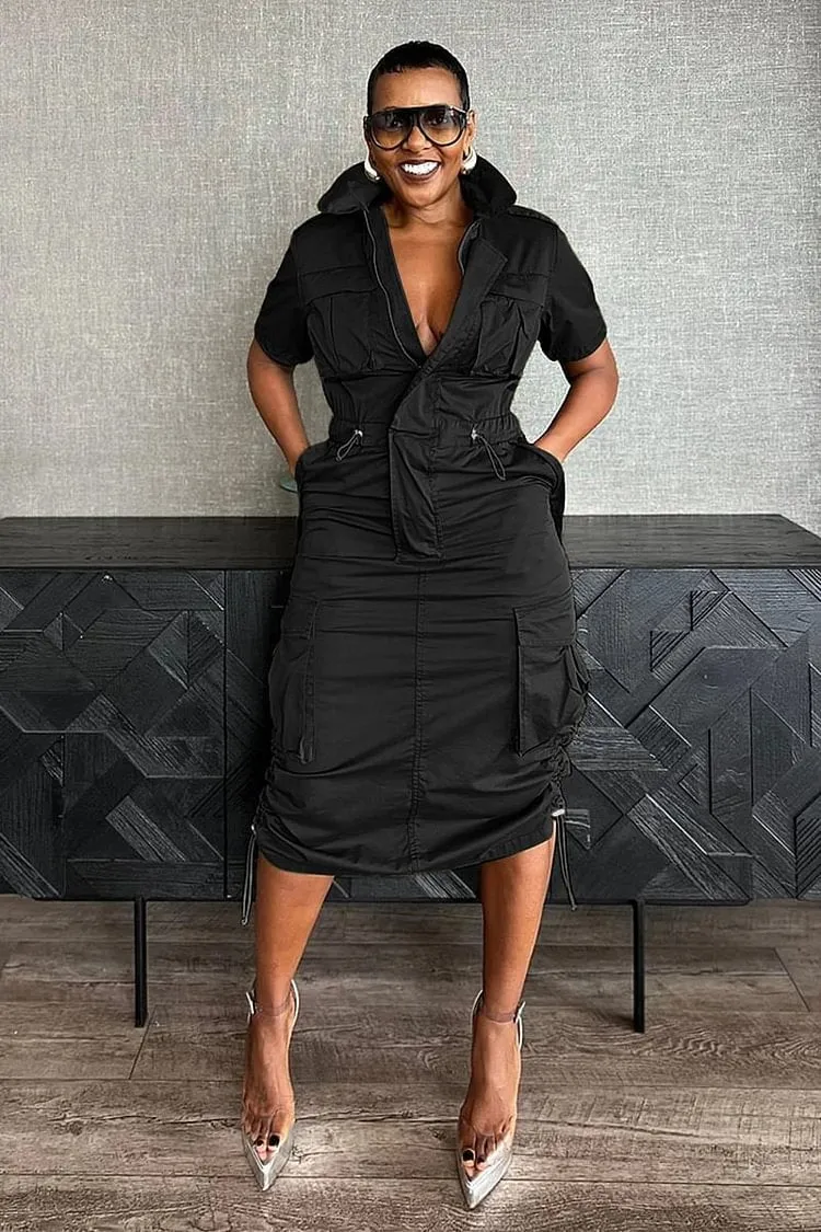 Utility-Inspired Drawstring Cargo Dress with Tailored Fit