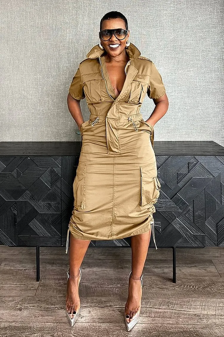 Utility-Inspired Drawstring Cargo Dress with Tailored Fit