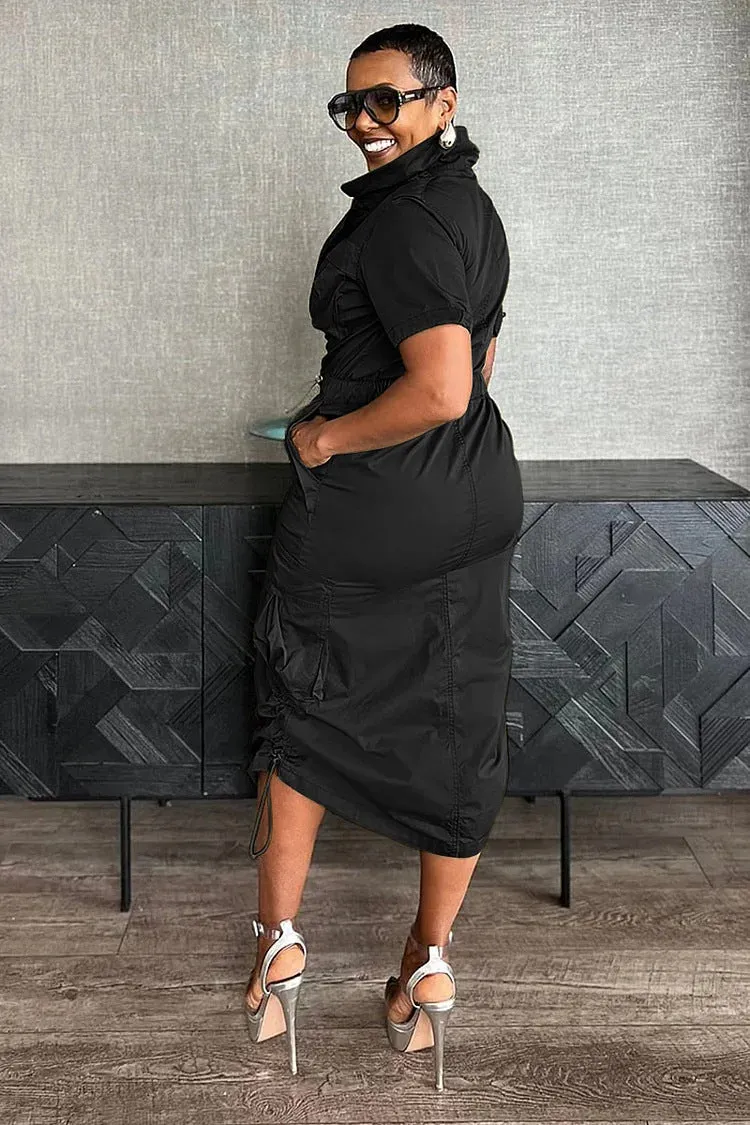 Utility-Inspired Drawstring Cargo Dress with Tailored Fit