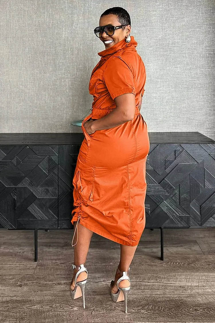 Utility-Inspired Drawstring Cargo Dress with Tailored Fit