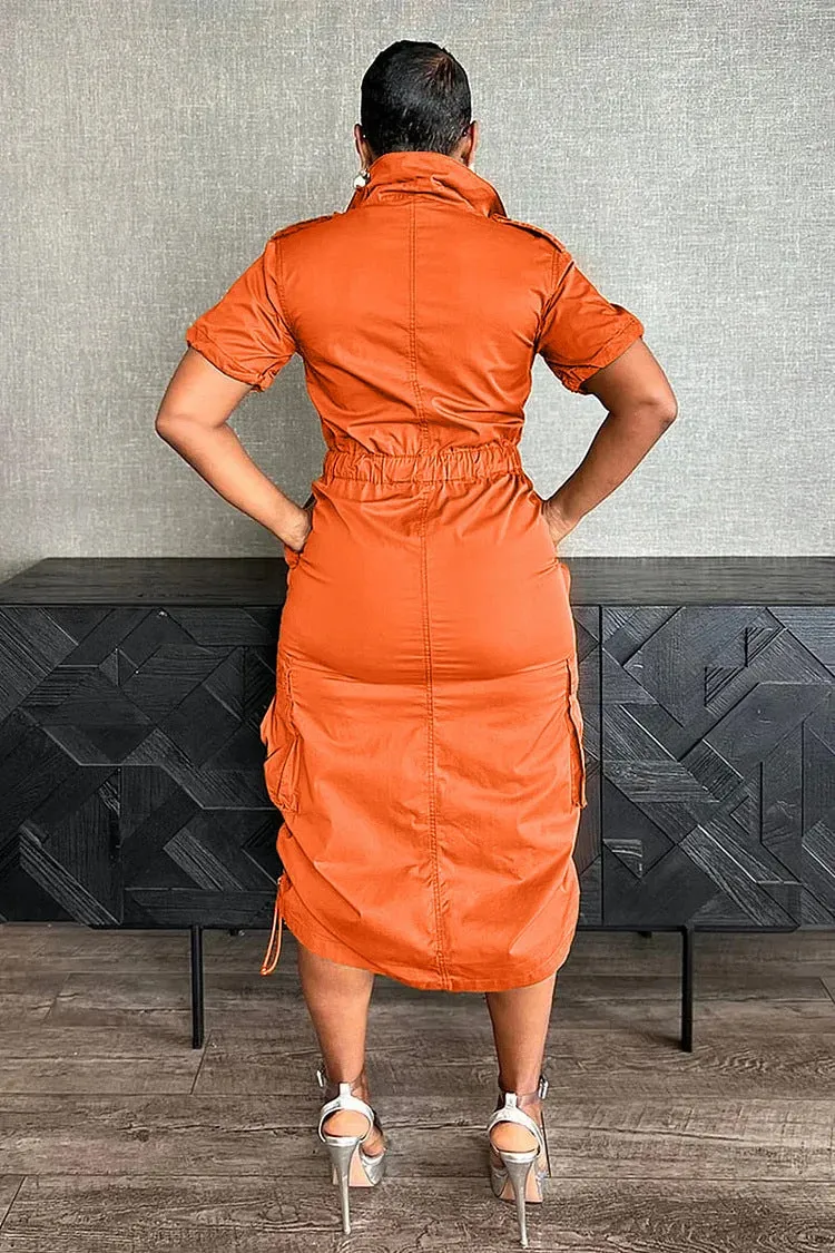 Utility-Inspired Drawstring Cargo Dress with Tailored Fit