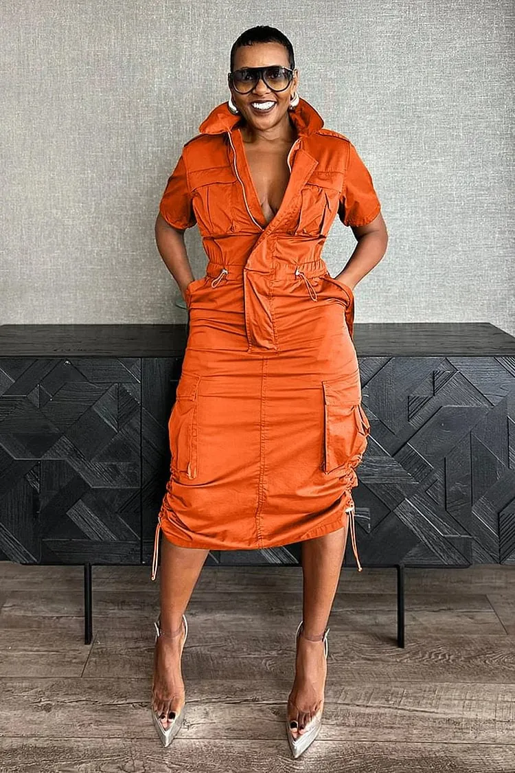 Utility-Inspired Drawstring Cargo Dress with Tailored Fit