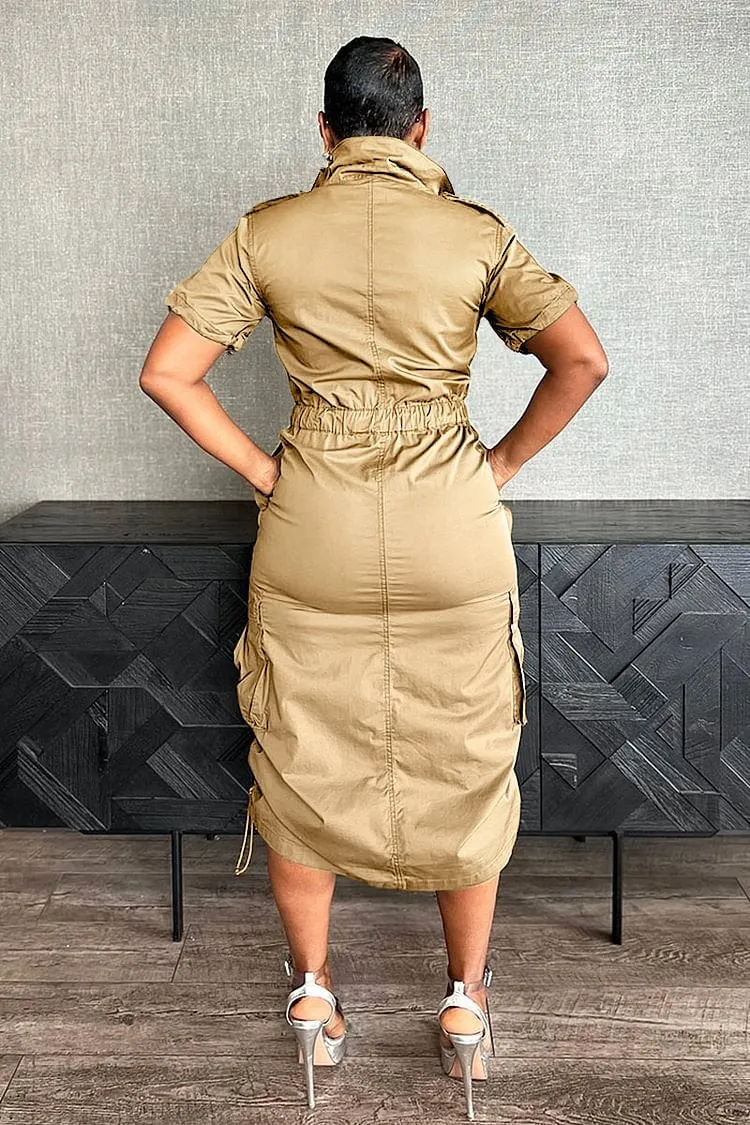 Utility-Inspired Drawstring Cargo Dress with Tailored Fit
