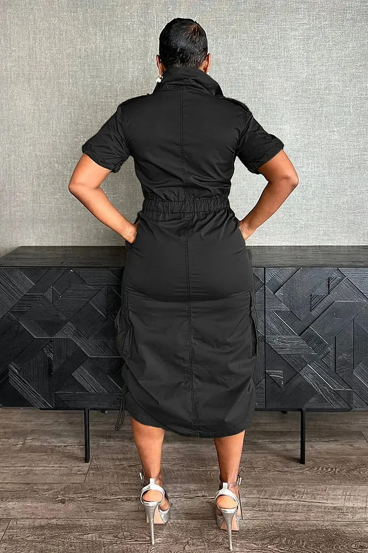 Utility-Inspired Drawstring Cargo Dress with Tailored Fit