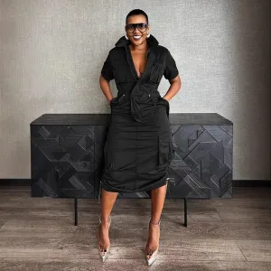 Utility-Inspired Drawstring Cargo Dress with Tailored Fit