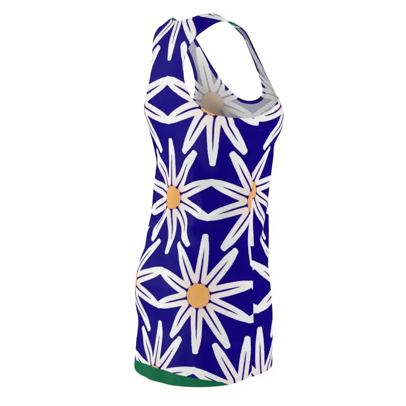 Vibrant Racerback Dress with White Flower Pattern