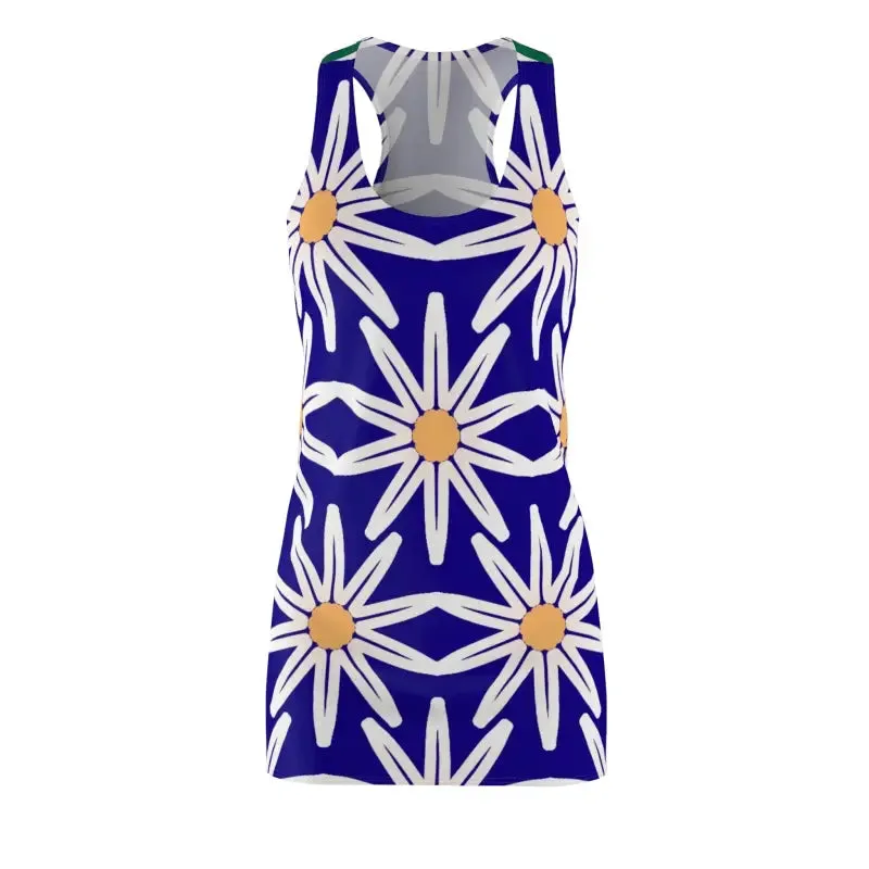 Vibrant Racerback Dress with White Flower Pattern