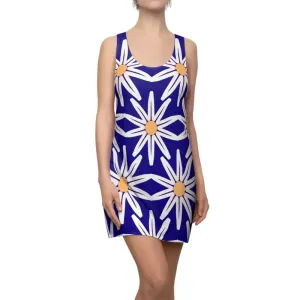Vibrant Racerback Dress with White Flower Pattern