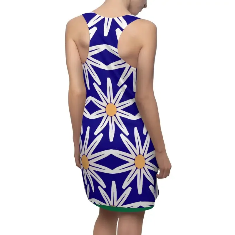 Vibrant Racerback Dress with White Flower Pattern
