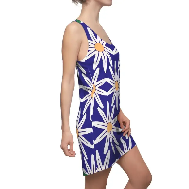 Vibrant Racerback Dress with White Flower Pattern