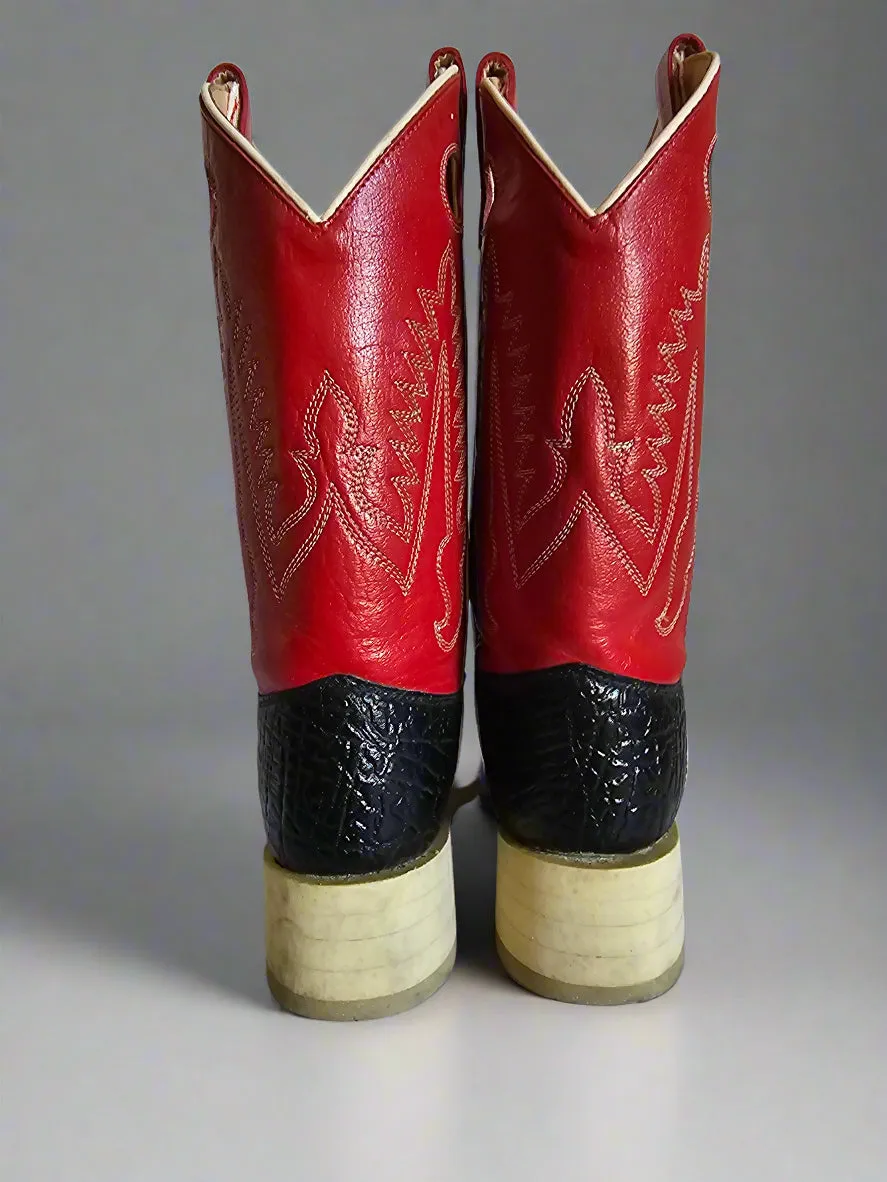 Vintage Jama Women's Western Cowboy Boots | Size 8-8.5B | Red & Black Leather | Round Toe | Rare Rodeo Style