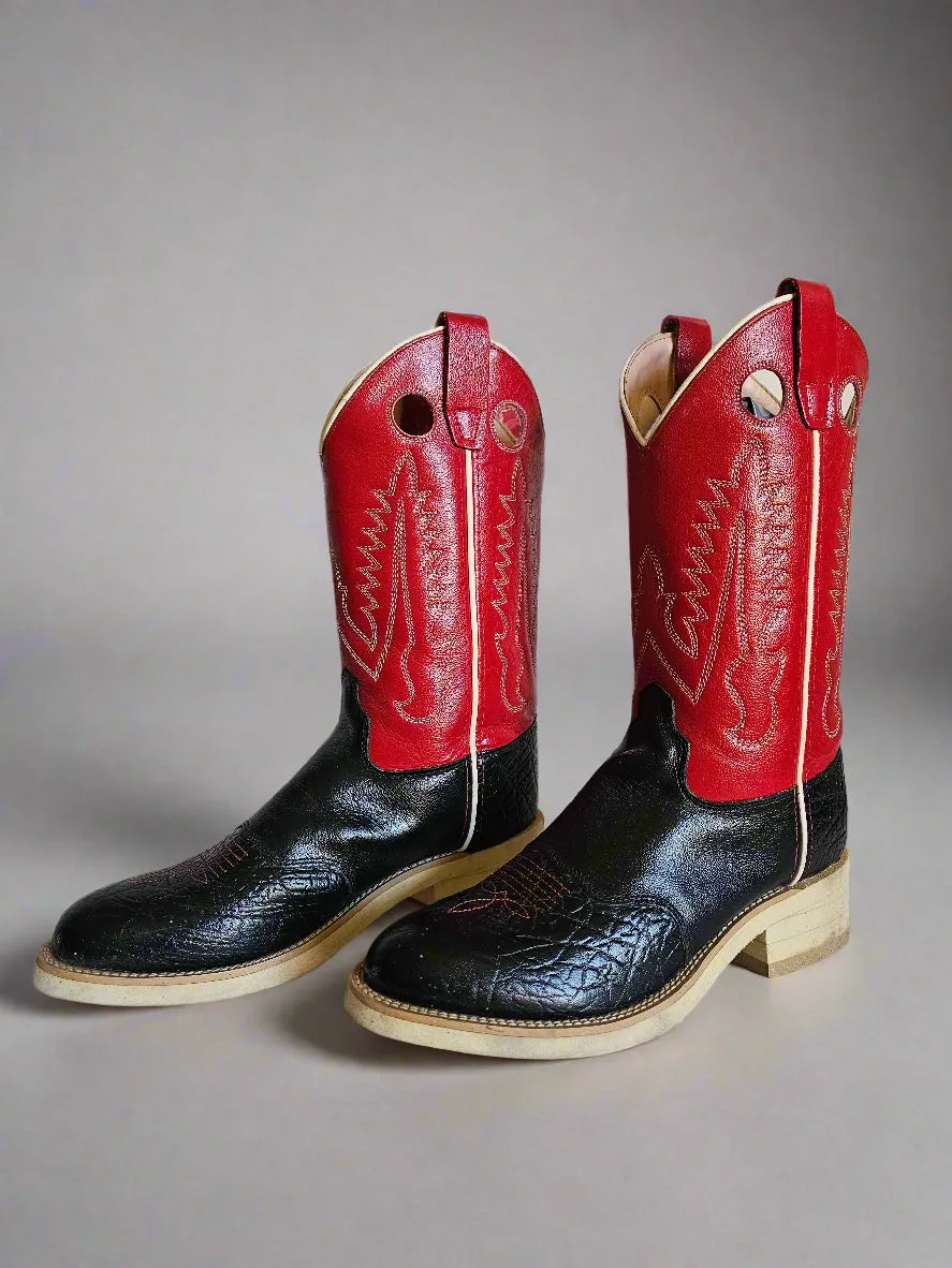 Vintage Jama Women's Western Cowboy Boots | Size 8-8.5B | Red & Black Leather | Round Toe | Rare Rodeo Style