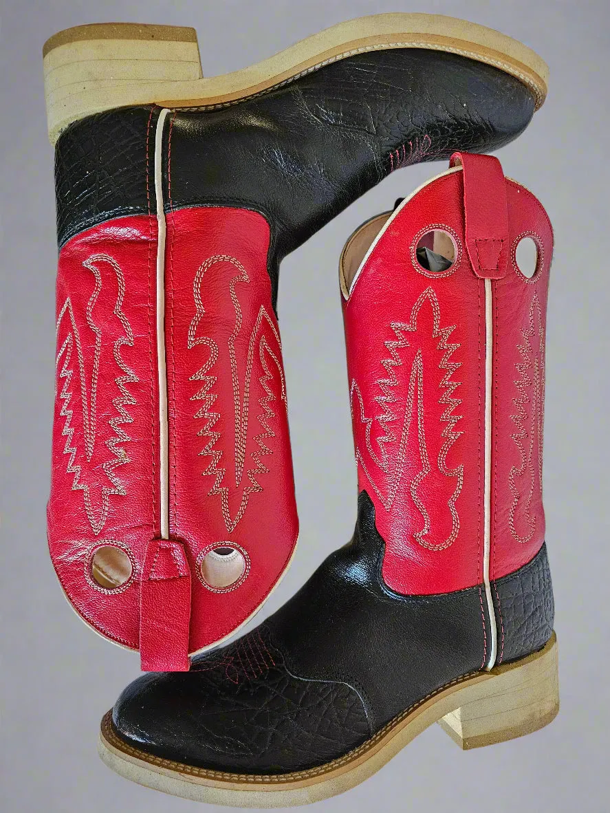 Vintage Jama Women's Western Cowboy Boots | Size 8-8.5B | Red & Black Leather | Round Toe | Rare Rodeo Style