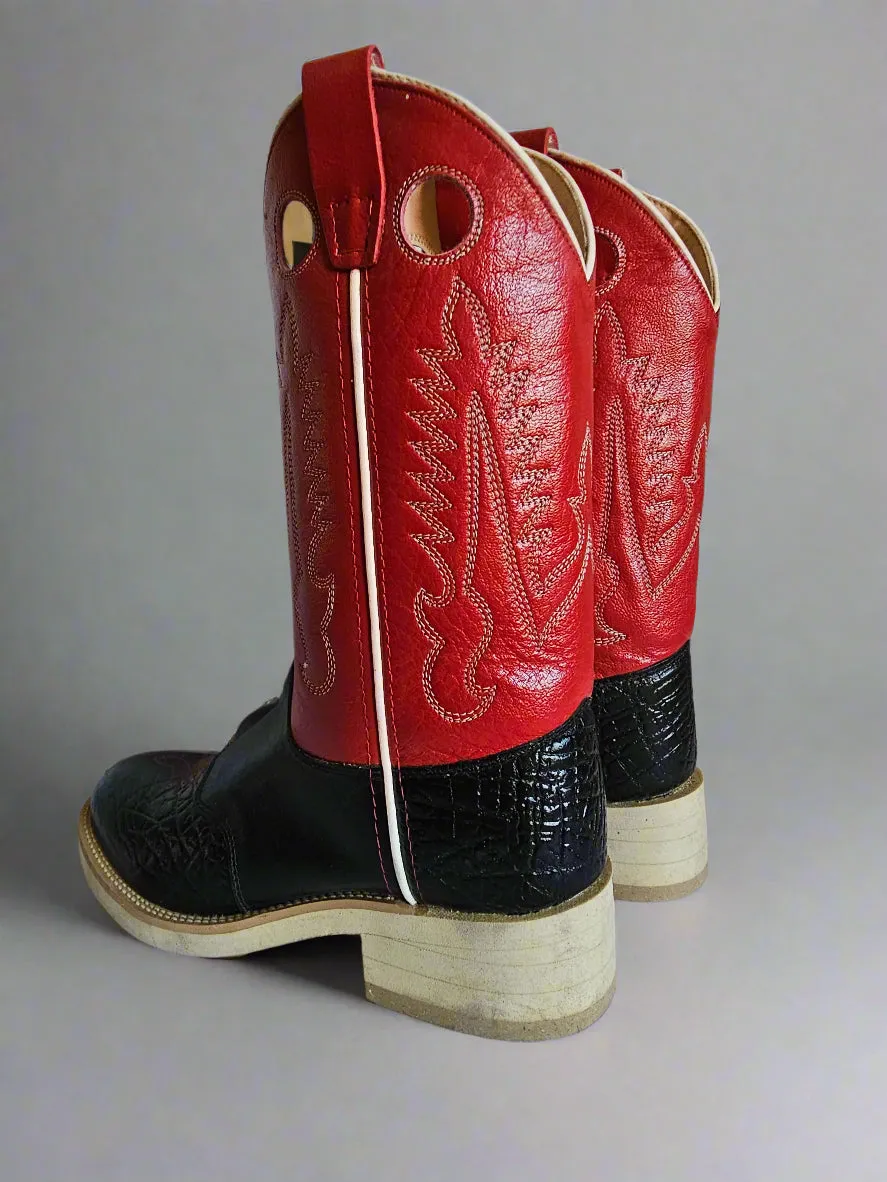 Vintage Jama Women's Western Cowboy Boots | Size 8-8.5B | Red & Black Leather | Round Toe | Rare Rodeo Style