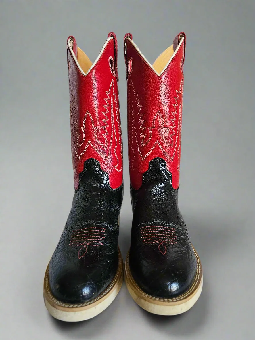 Vintage Jama Women's Western Cowboy Boots | Size 8-8.5B | Red & Black Leather | Round Toe | Rare Rodeo Style