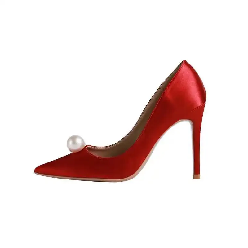 VougeVamp Women's Pearl Pointed Toe Stiletto Heels – Elegant Bridal & Wedding Pumps