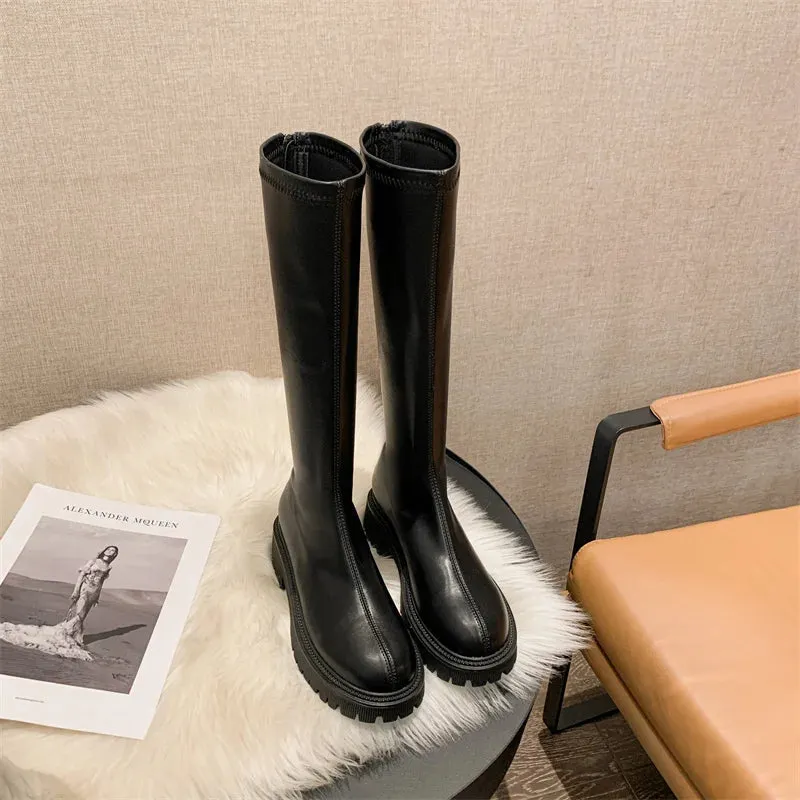 Winter Modern Women Knee High Boots Fashion Knight Long Booties Designer Square Heels Botas De Mujer