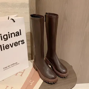 Winter Modern Women Knee High Boots Fashion Knight Long Booties Designer Square Heels Botas De Mujer