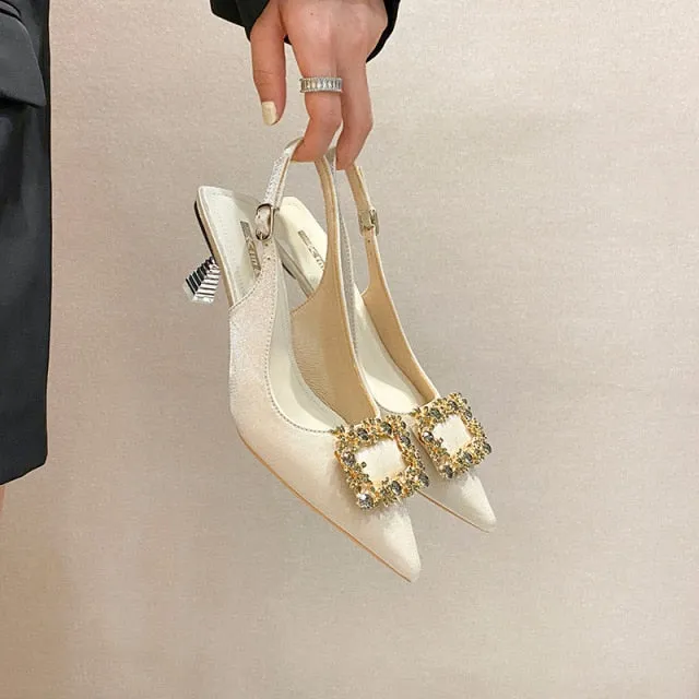 Women Bridal Shoes Wedding Shoes Faux Silk Satin Rhinestone Crystal Woman Pumps Stiletto