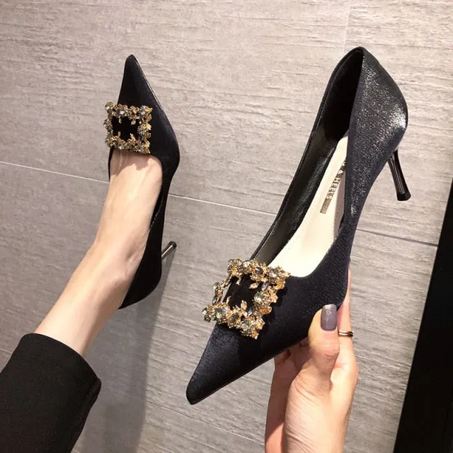 Women Bridal Shoes Wedding Shoes Faux Silk Satin Rhinestone Crystal Woman Pumps Stiletto