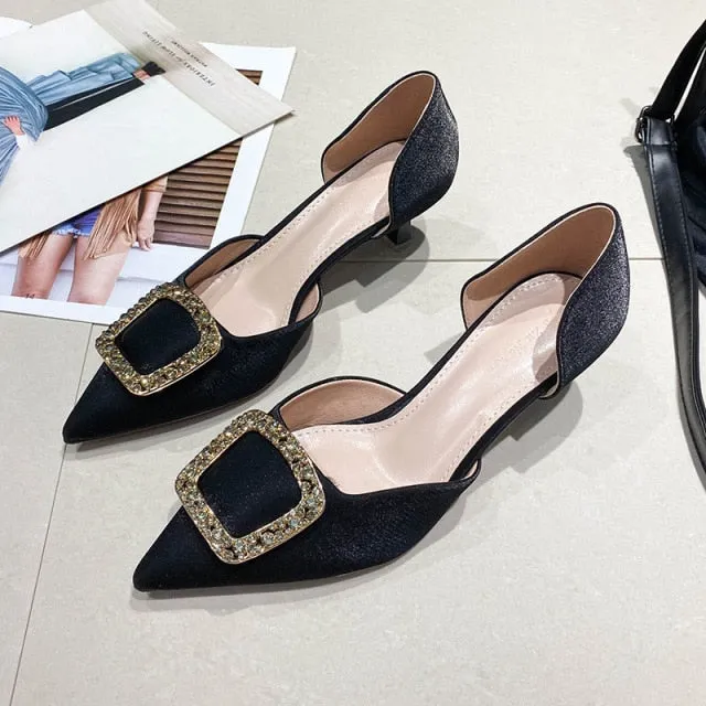 Women Bridal Shoes Wedding Shoes Faux Silk Satin Rhinestone Crystal Woman Pumps Stiletto