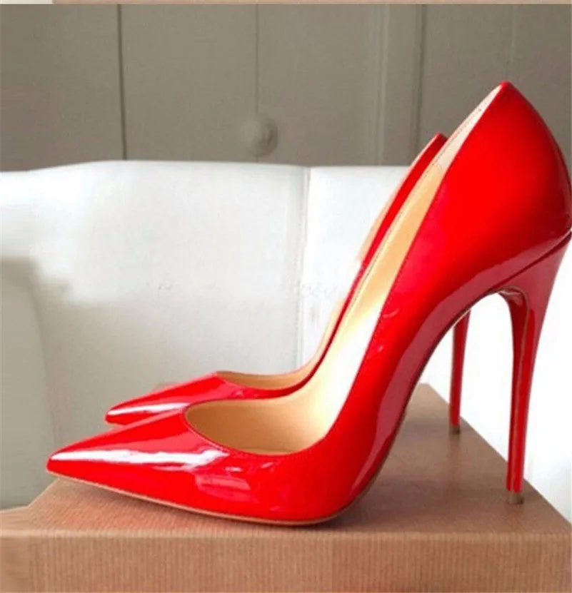 Women Pumps Cow Muscle Red Bottom High Heels Pointed Toe Red Sole Wedding Shoes Size 12 heels Plus Size 34-46