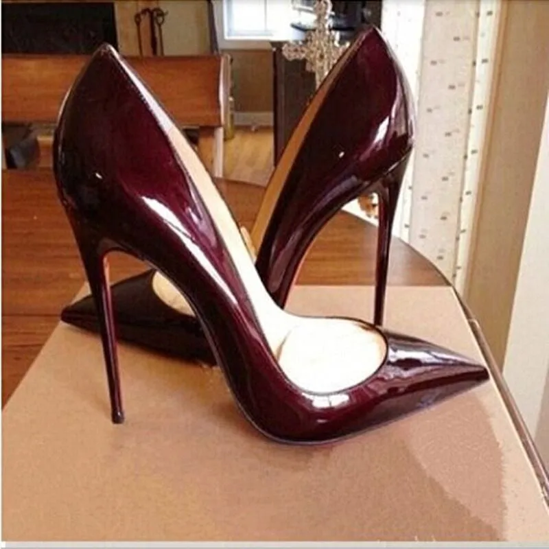 Women Pumps Cow Muscle Red Bottom High Heels Pointed Toe Red Sole Wedding Shoes Size 12 heels Plus Size 34-46