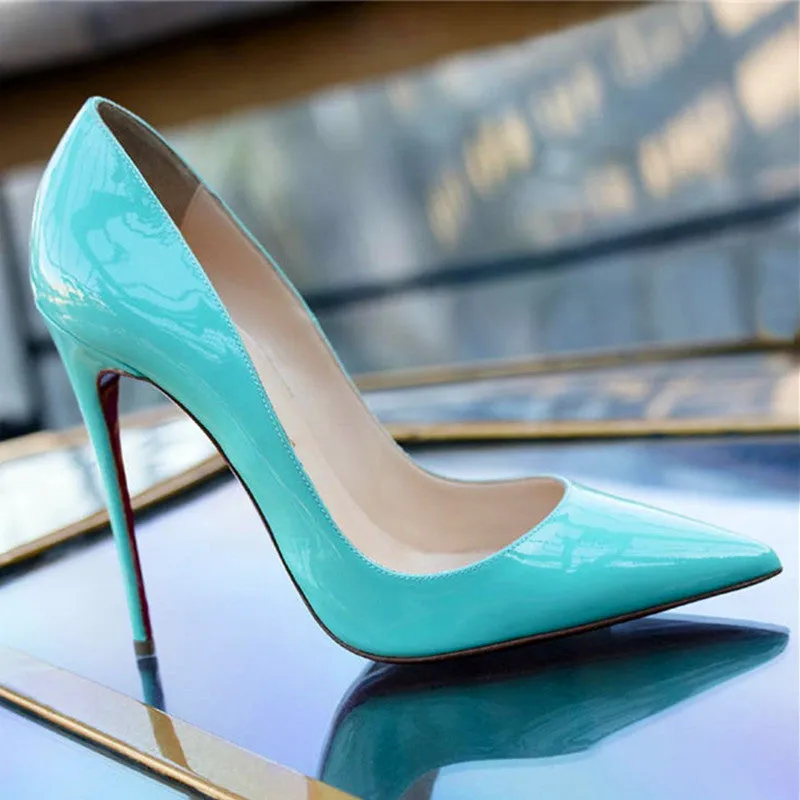 Women Pumps Cow Muscle Red Bottom High Heels Pointed Toe Red Sole Wedding Shoes Size 12 heels Plus Size 34-46