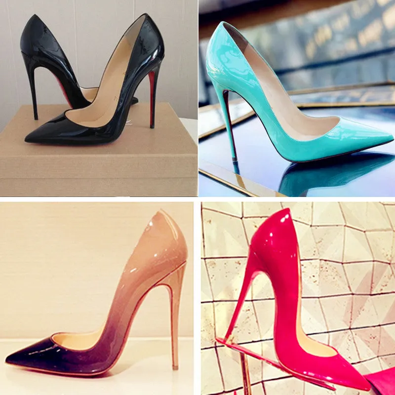 Women Pumps Cow Muscle Red Bottom High Heels Pointed Toe Red Sole Wedding Shoes Size 12 heels Plus Size 34-46