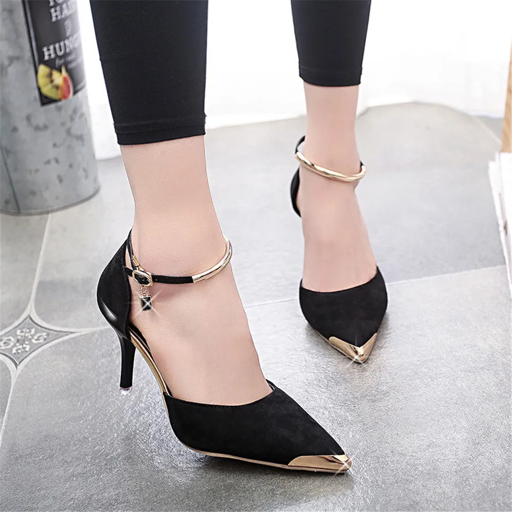 Women Suede Pumps High Heels Women OL Pumps Sexy High Heels Shoes Women Pointed Toe Thin Heel Red Bottom Ladies Wedding Shoes
