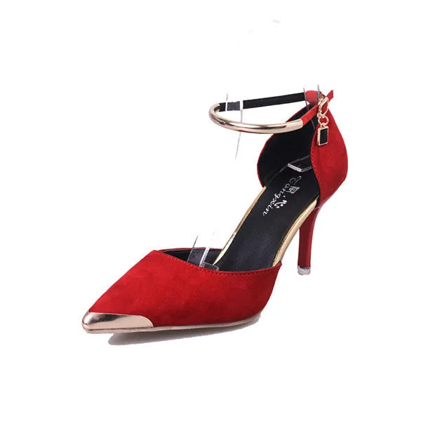 Women Suede Pumps High Heels Women OL Pumps Sexy High Heels Shoes Women Pointed Toe Thin Heel Red Bottom Ladies Wedding Shoes